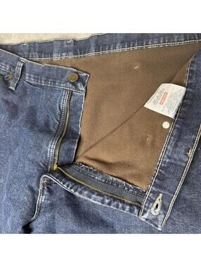 Wrangler Mens Fleece Lined Carpenter Blue Jeans Size 36x30 Hammer Loop Painter